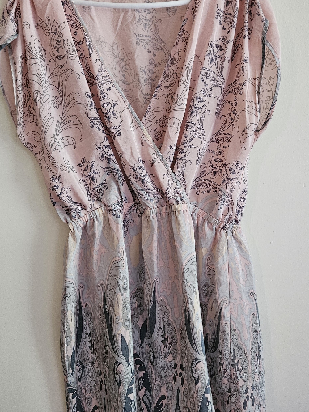 Petticoat AlleyPink Paisley-Print Dress, Silk, Bohemian, Y2K, Summer, Babydoll